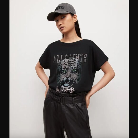 AllSaints Imogen Boys Tee with Tiger Print - Picture 1 of 7